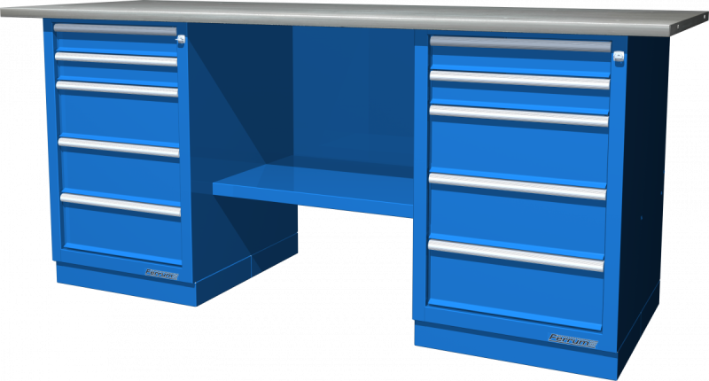 Верстак с двумя тумбами 5/5, серия "L", Верстак столешницы из металла FERRUM 01.255L-5015