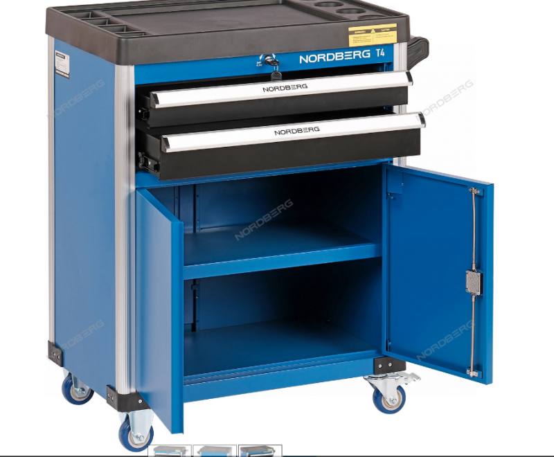 Тележка инструментальная профессиональная 2 полки+ доп. отсек NORDBERG T4